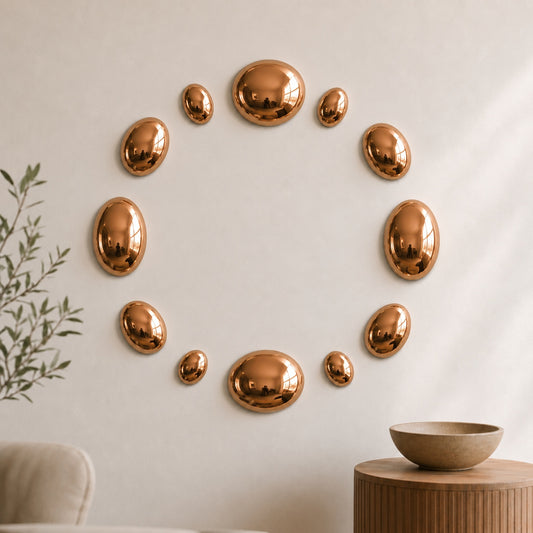 Rose Gold Stainless Steel Pebble Wall Decor Set of 12 | Luxury 3D Mirror Finish Metal Wall Art | Modern Decorative Wall Sculpture for Living Room, Bedroom, Hallway & Office | 4 x 8", 4 x 6", 4 x 4"