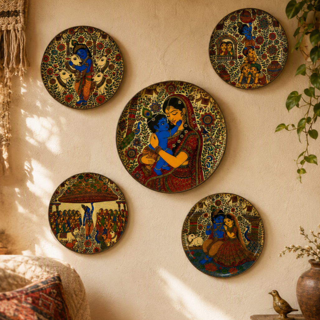 Radha Krishna & Krishna Leela Decorative Metal Wall Plates