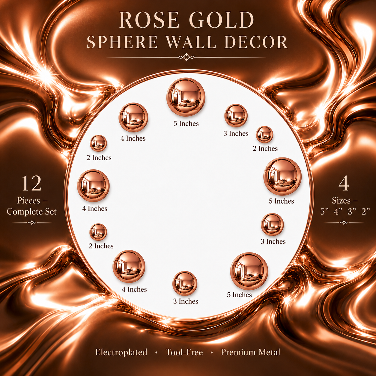 Modern Rose Gold Wall Art – 12-Piece Electroplated Balls