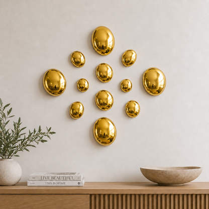 Gold Stainless Steel Pebble Wall Decor Set of 12 | Luxury 3D Mirror Finish Metal Wall Art | Modern Decorative Wall Sculpture for Living Room, Bedroom, Hallway & Office | 4 x 8", 4 x 6", 4 x 4" (Copy)