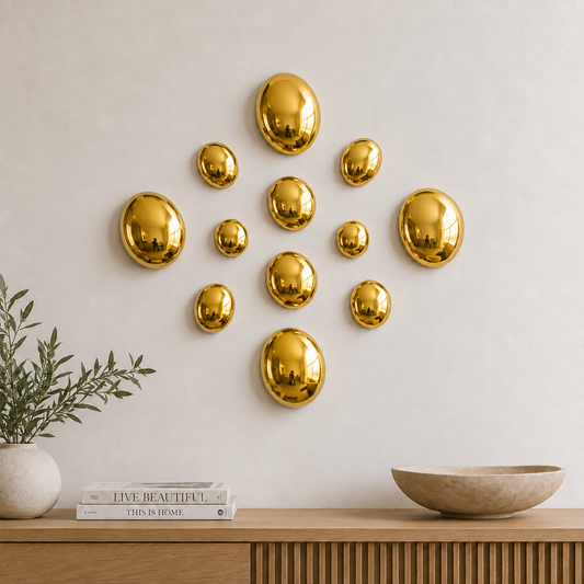 Gold Stainless Steel Pebble Wall Decor Set of 12 | Luxury 3D Mirror Finish Metal Wall Art | Modern Decorative Wall Sculpture for Living Room, Bedroom, Hallway & Office | 4 x 8", 4 x 6", 4 x 4" (Copy)