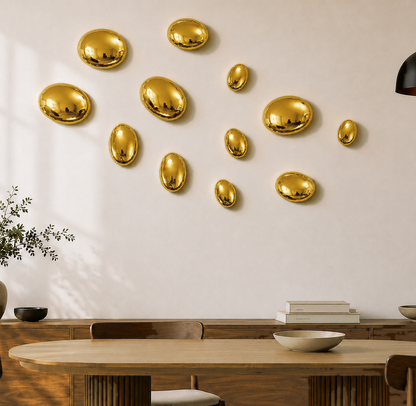 Gold Stainless Steel Pebble Wall Decor Set of 12 | Luxury 3D Mirror Finish Metal Wall Art | Modern Decorative Wall Sculpture for Living Room, Bedroom, Hallway & Office | 4 x 8", 4 x 6", 4 x 4" (Copy)