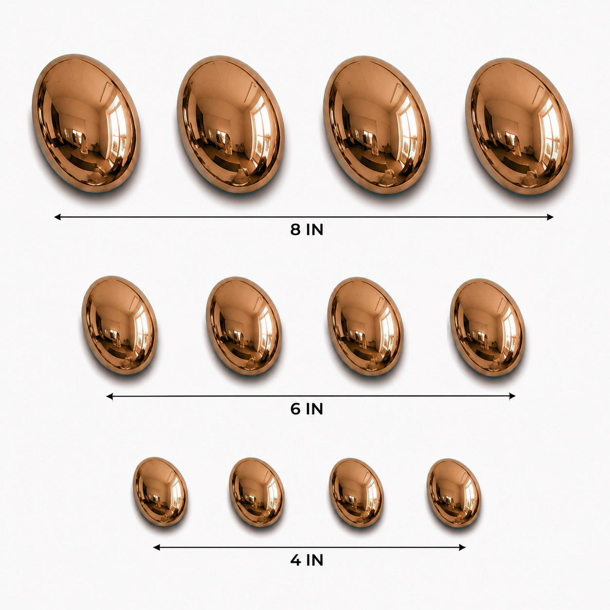 Rose Gold Stainless Steel Pebble Wall Decor Set of 12 | Luxury 3D Mirror Finish Metal Wall Art | Modern Decorative Wall Sculpture for Living Room, Bedroom, Hallway & Office | 4 x 8", 4 x 6", 4 x 4"