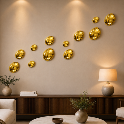 Gold Stainless Steel Pebble Wall Decor Set of 12 | Luxury 3D Mirror Finish Metal Wall Art | Modern Decorative Wall Sculpture for Living Room, Bedroom, Hallway & Office | 4 x 8", 4 x 6", 4 x 4" (Copy)