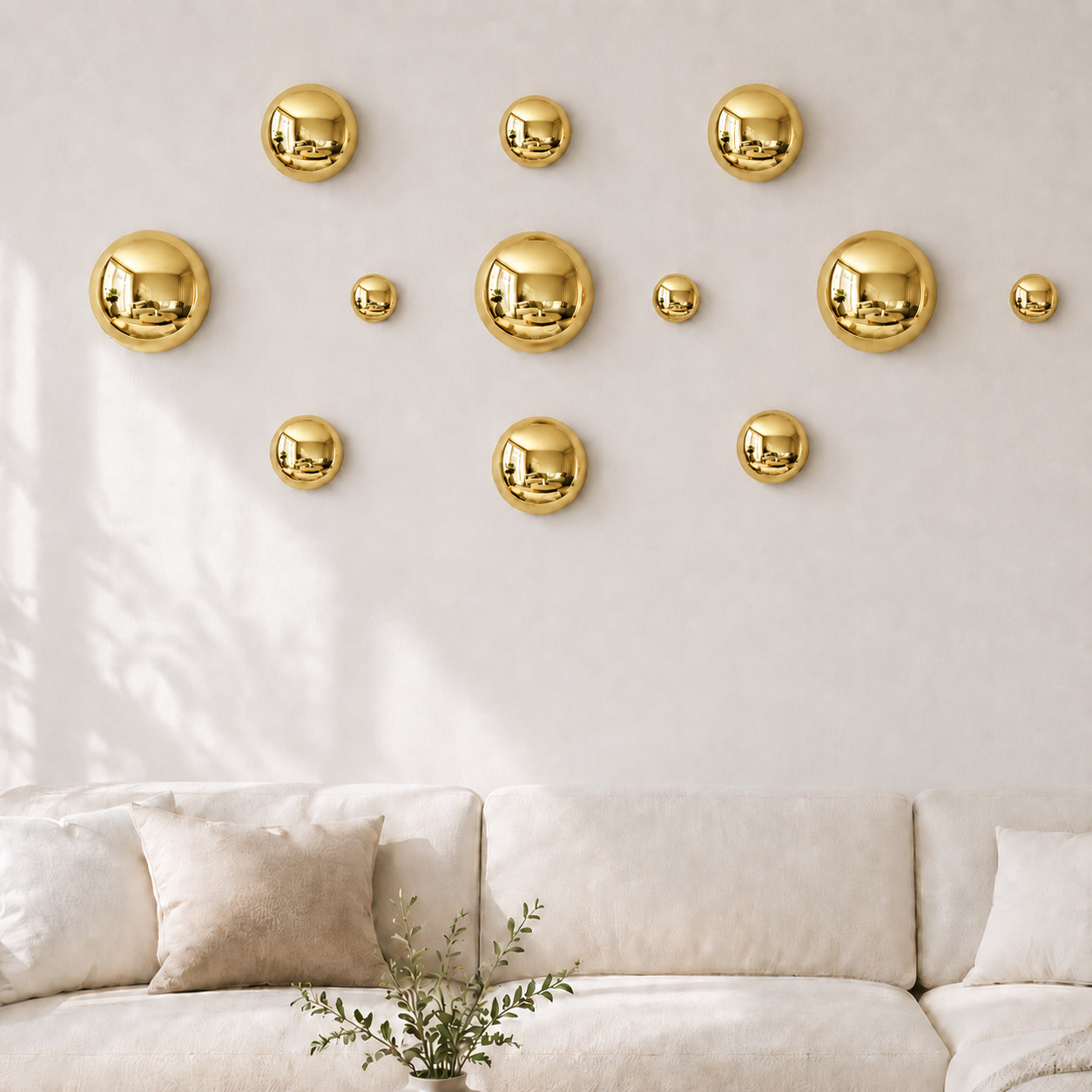 Modern Gold Wall Art – 12-Piece Electroplated Balls