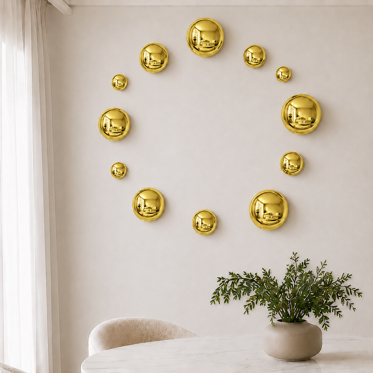 Modern Gold Wall Art – 12-Piece Electroplated Balls