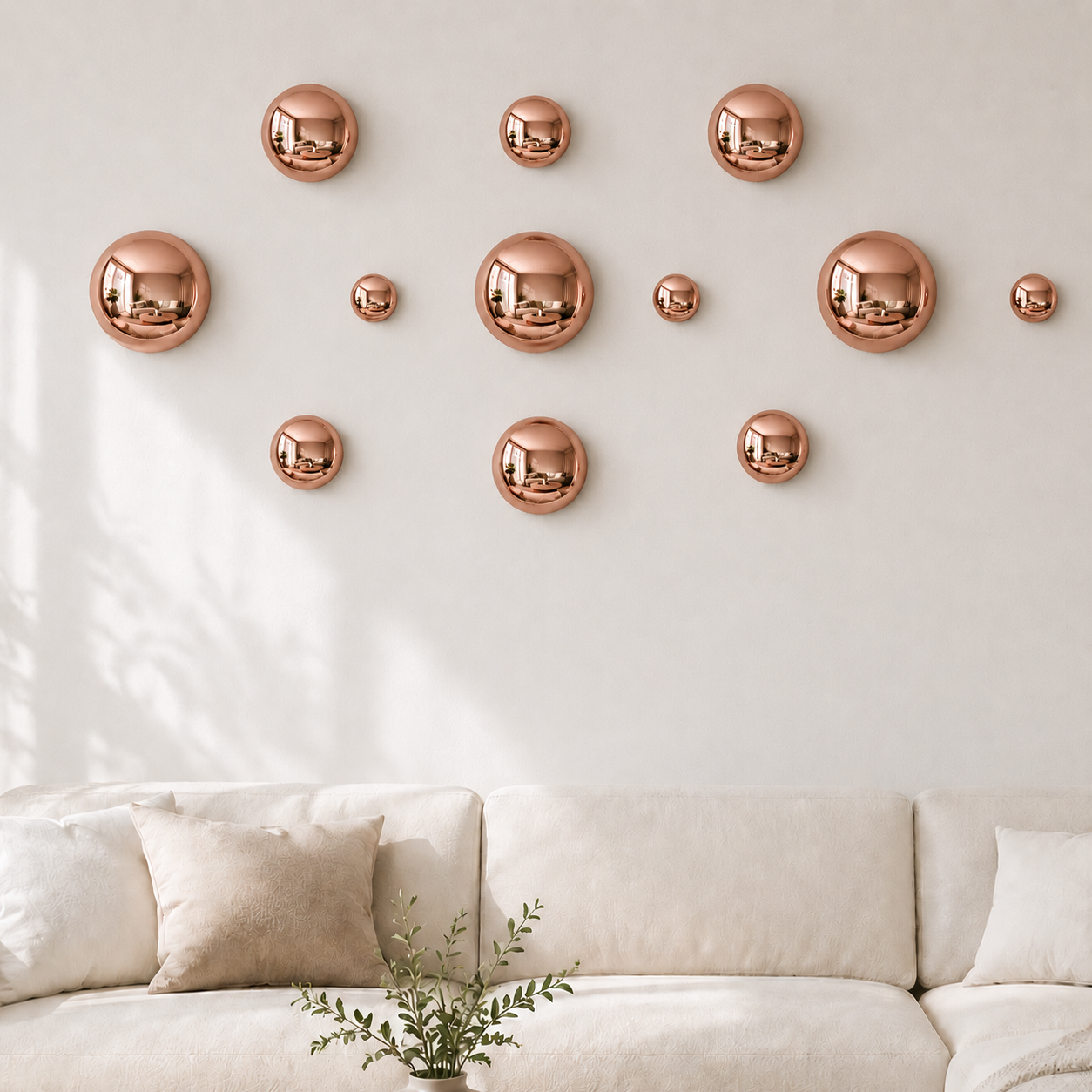 Modern Rose Gold Wall Art – 12-Piece Electroplated Balls