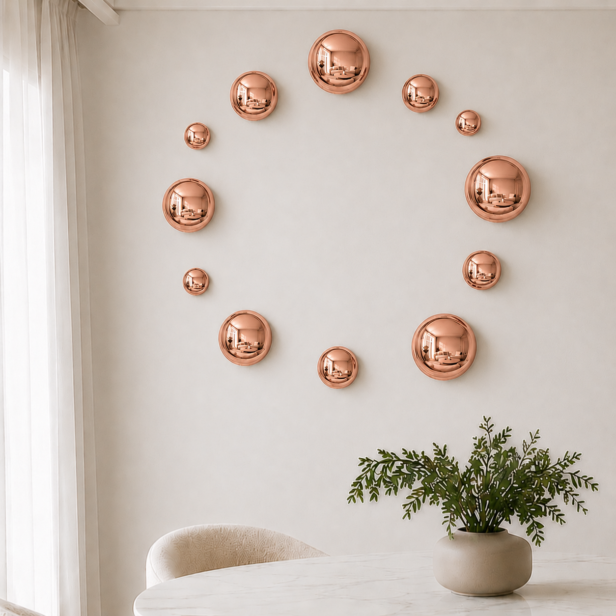 Modern Rose Gold Wall Art – 12-Piece Electroplated Balls