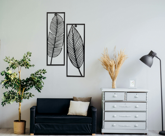 Metal Leafs Wall Decor, Matte Black
